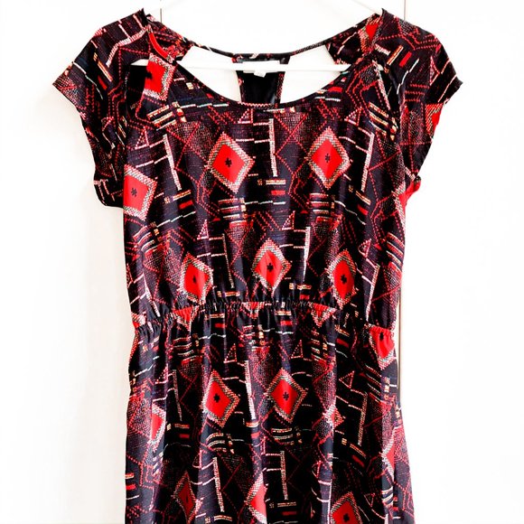 urban outfitters mini red pattern dress cap sleeve - Picture 2 of 5